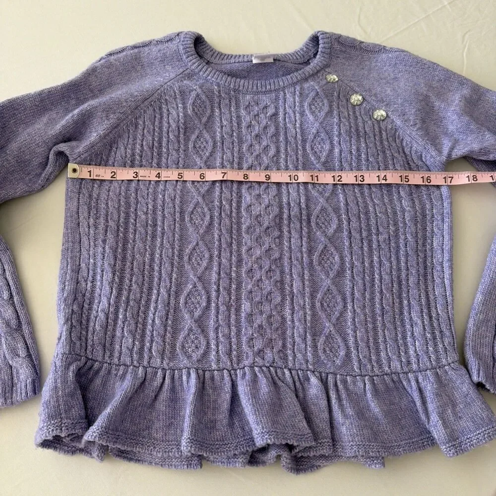 Gymboree Sweater Lot Purple Cable Knit Peplum Ruffle Girls Sz 12 Rainbow Heart